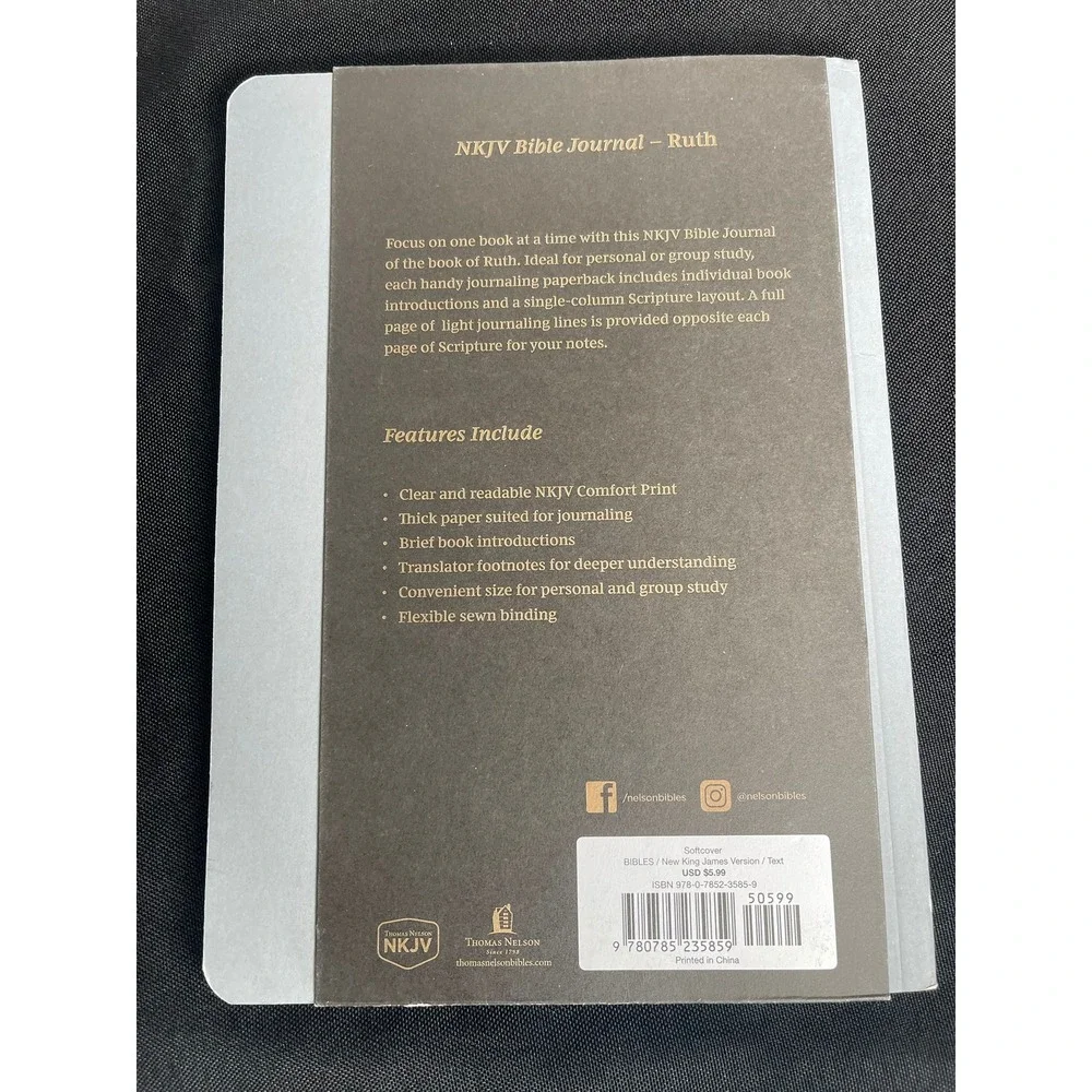 NKJV Bible Journal Ruth Thomas Nelson Softcover Comfort Print Gray Notebook 2pk